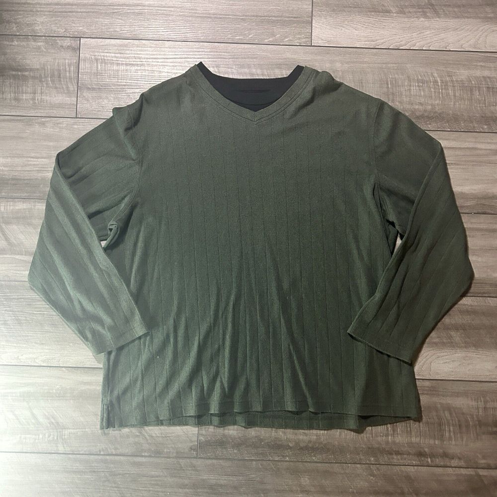 Covington Pullover Ribbed Knit‎ Sweater Men's XXL Green V-Neck